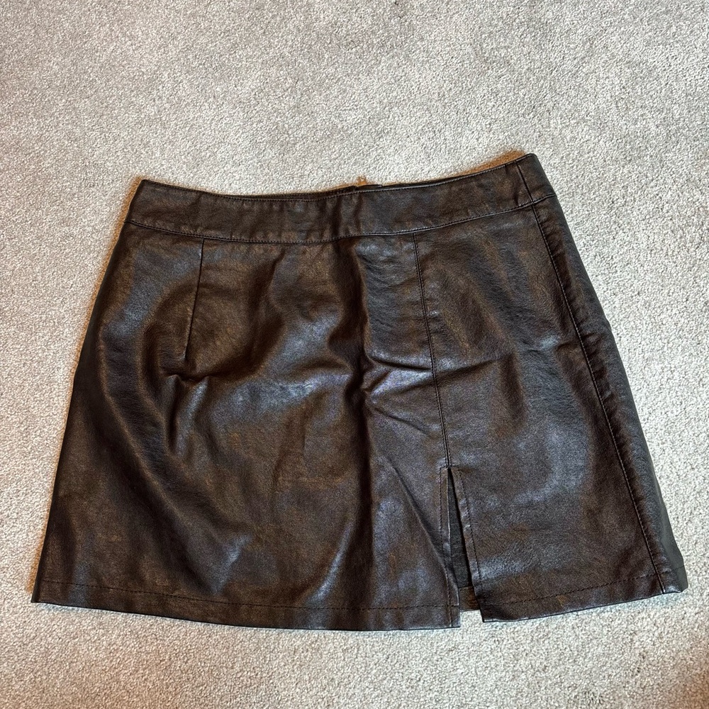 Lioness Black Leather Mini Skirt with Front Slit